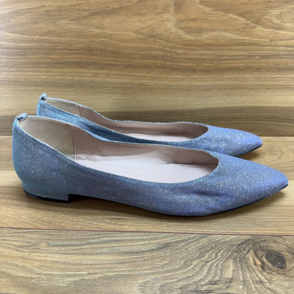 SJP Sarah Jessica Parker Flats Womens 9.5 EU 39.5 Blue Metallic Mesh Pointed Toe - Picture 5 of 11